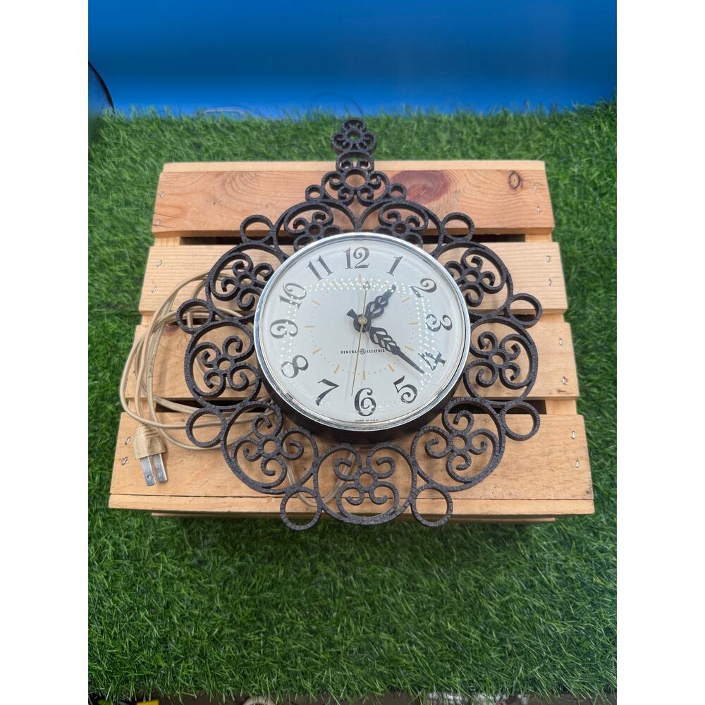 Vintage General Electric Faux Wrought Iron Electric Wall Clock - Model 2131A
